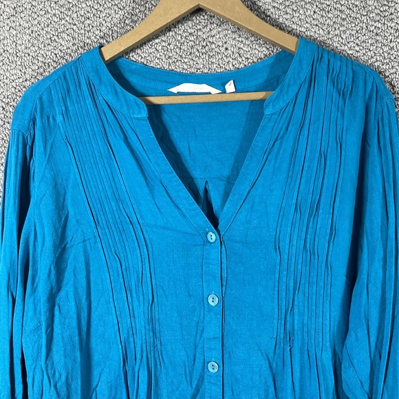 Soft Surrounding Blouse Womens XL Blue Embroidered Roll Tab Sleeves Button Up - Picture 2 of 9